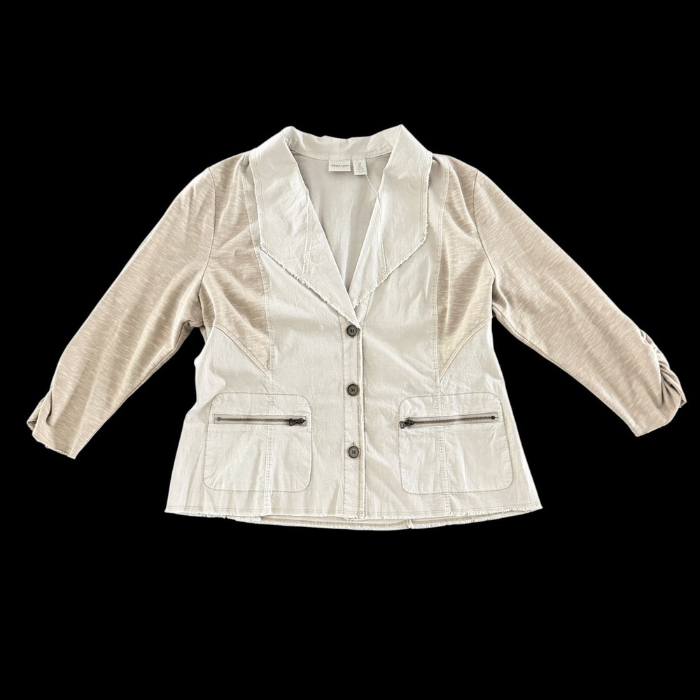 Chico's Zenergy Lightweight Button-Up Jacket Size 2 (L) Beige Minimalist Casual